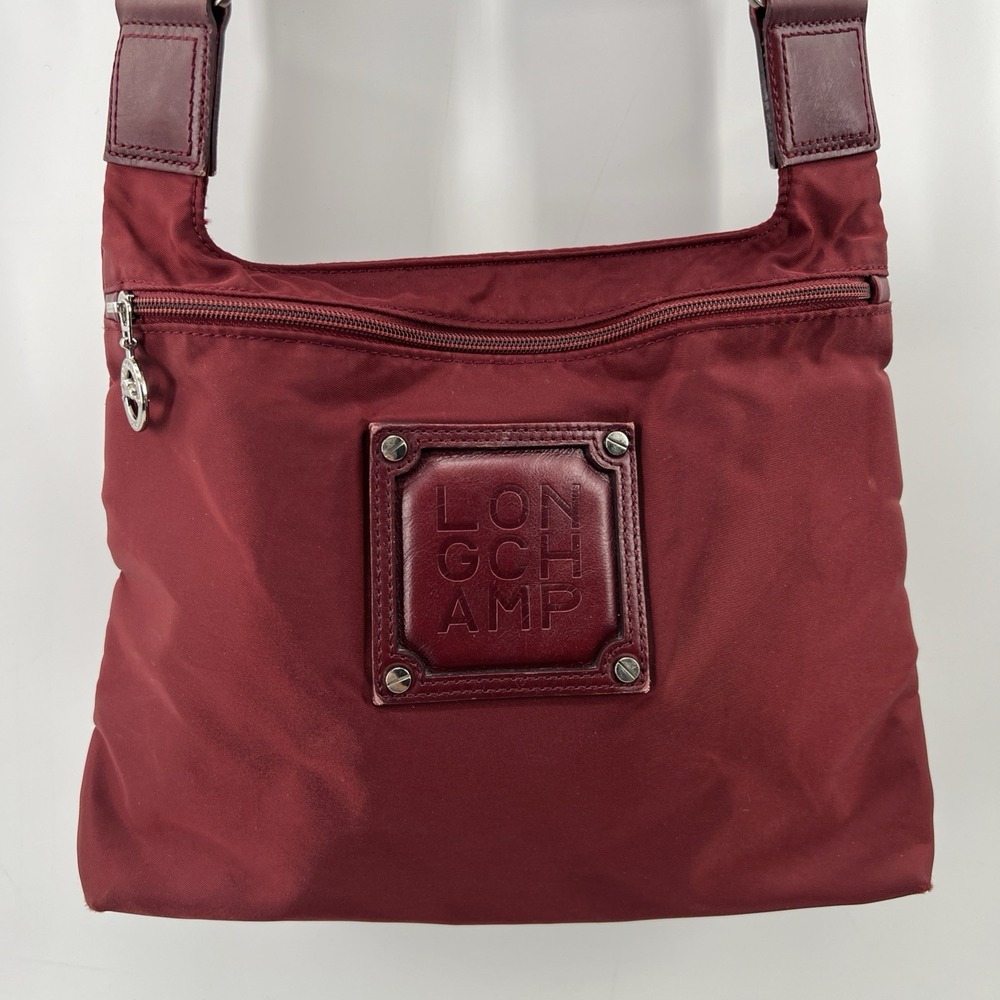 Longchamp Planetes Red Nylon Leather Crossbody Bag Messenger Purse Tote Travel